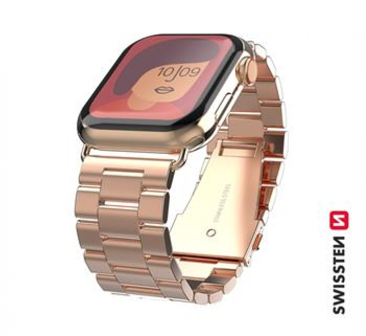 SWISSTEN ŘEMÍNEK PRO APPLE WATCH KOVOVÝ 42-44 mm RŮŽOVO ZLATÝ