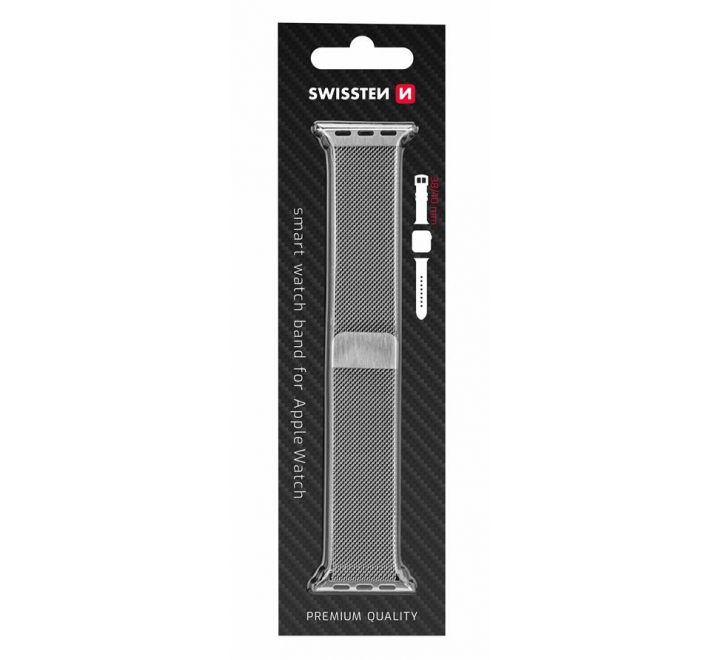SWISSTEN ŘEMÍNEK PRO APPLE WATCH MILÁNSKÝ TAH 38-40 mm STŘÍBRNÝ