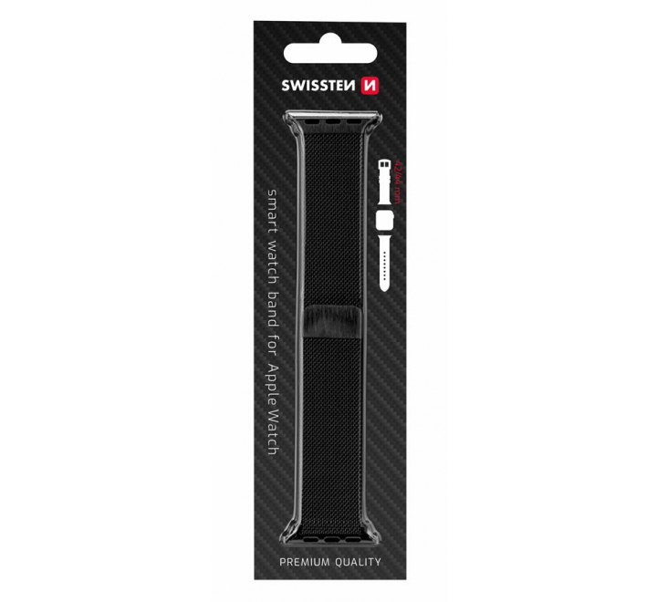 SWISSTEN ŘEMÍNEK PRO APPLE WATCH MILÁNSKÝ TAH 42-44 mm ČERNÝ