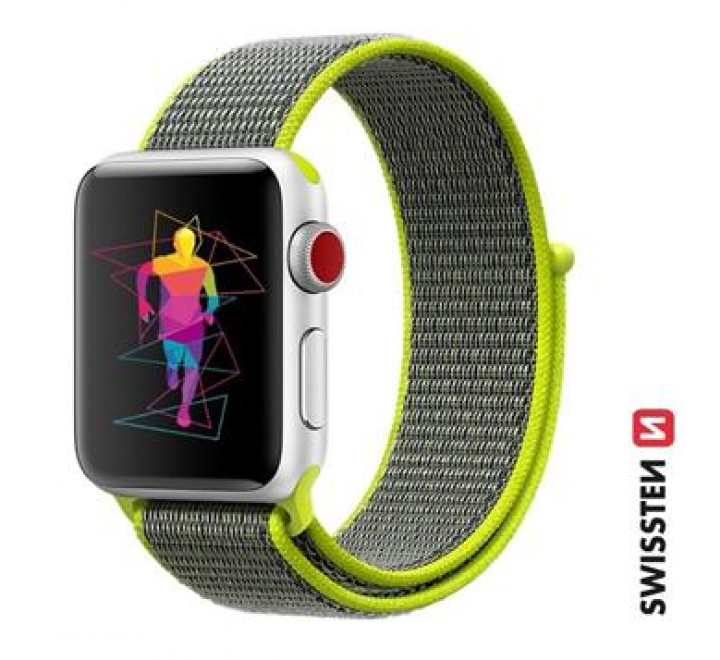 SWISSTEN ŘEMÍNEK PRO APPLE WATCH NYLONOVÝ 42 / 44 / 45 / 49 mm ZÁŘIVĚ ZELENÝ