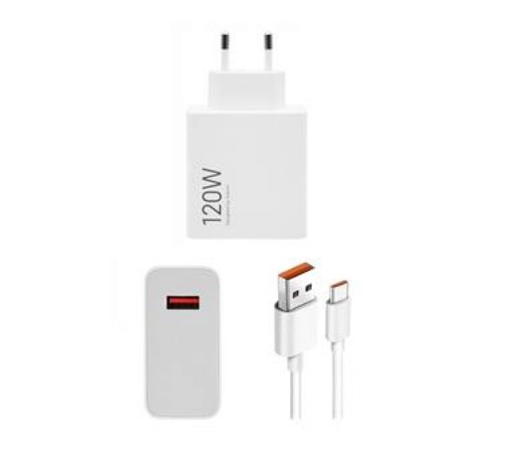 Xiaomi MDY-14-EE USB-A 120W Cestovní Nabíječka + USB-C 6A Datový Kabel White 
