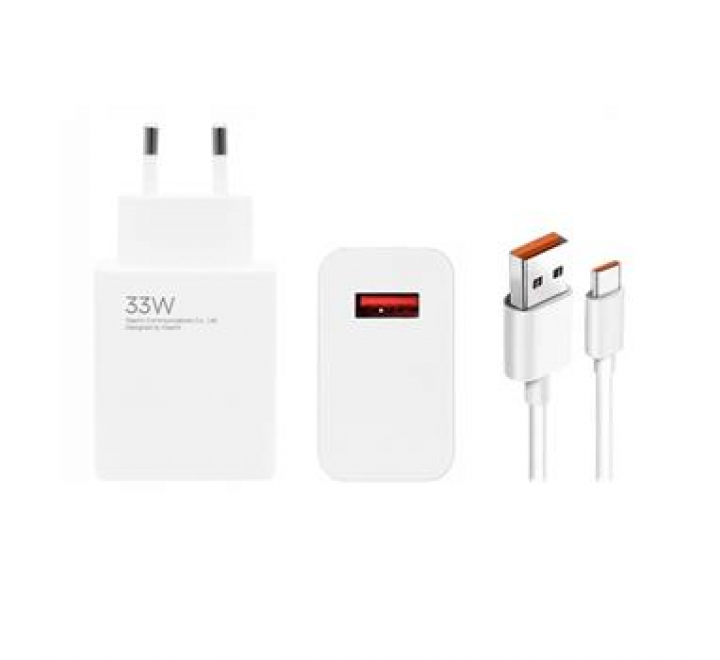 Xiaomi MDY-14-EL USB-A 33W Cestovní Nabíječka + USB-C 6A Datový Kabel White (Bulk)