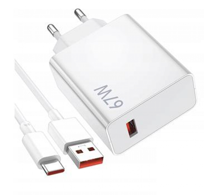 Xiaomi MDY-14-EW USB-A 67W Cestovní Nabíječka + USB-C 6A Datový Kabel White (Bulk)